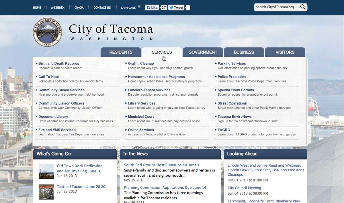 We see plenty of drop down menus, a calendar and news section…