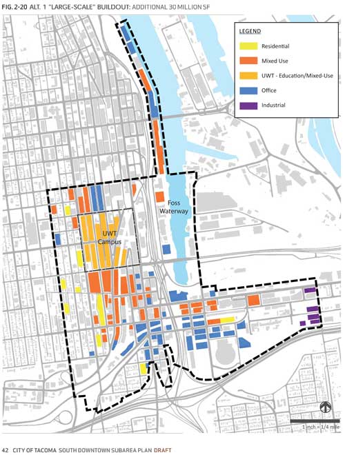 The potential large scale build-out for the South Downtown Subarea.