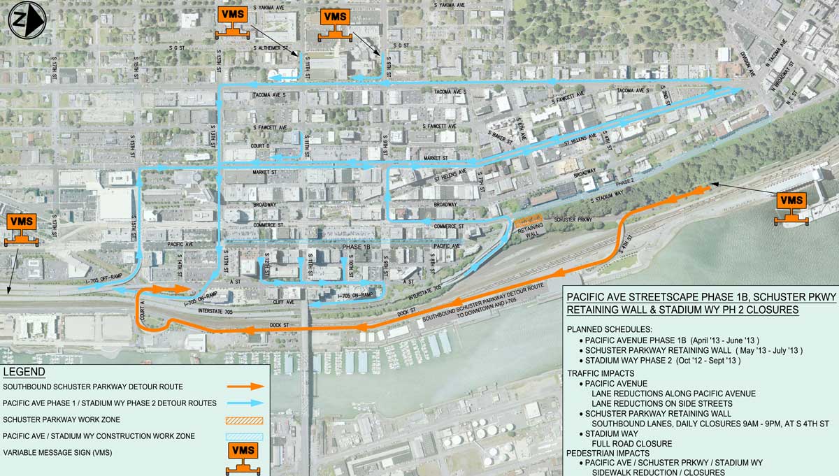 Schuster Parkway/Stadium Way construction closures.